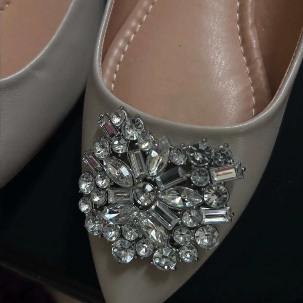 Nordstrom Ivory Pointed-Toe Flats with Crystal Brooch